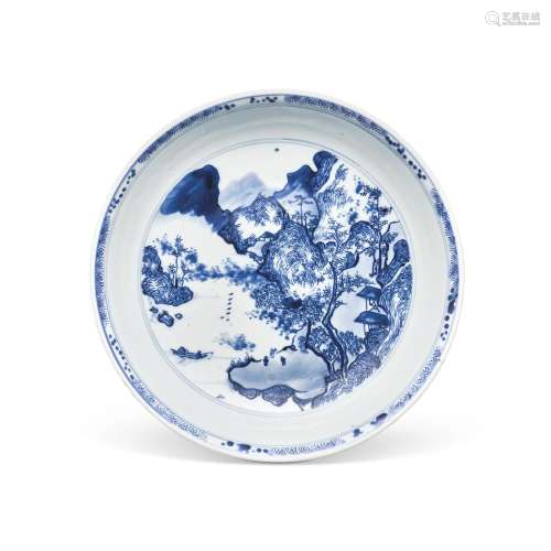 A BLUE AND WHITE 'MASTER OF THE ROCKS’ SAUCER DISH