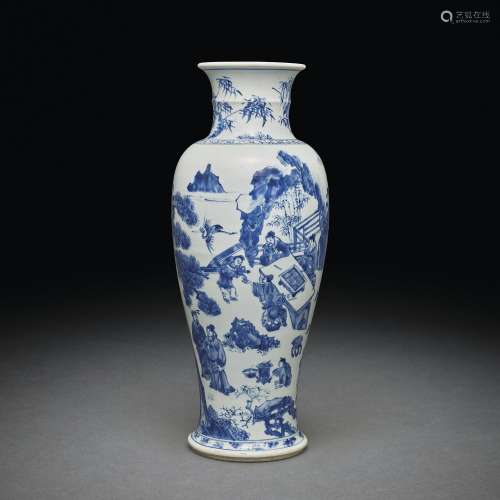 A RARE LARGE BLUE AND WHITE 'EIGHTEEN SCHOLARS’ BALUSTER...