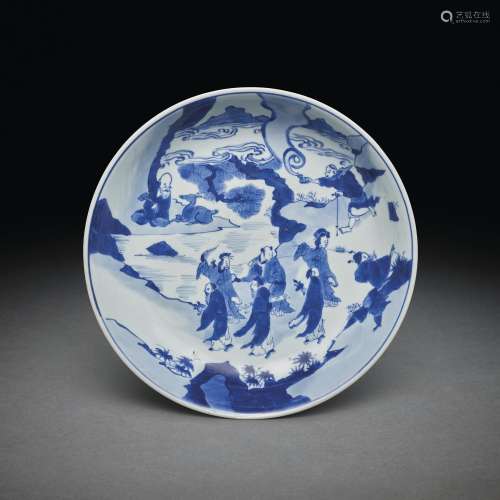 A BLUE AND WHITE 'IMMORTALS’ DISH
