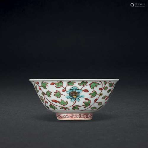 A RARE POLYCHROME-ENAMELLED ‘FLORAL’ BOWL