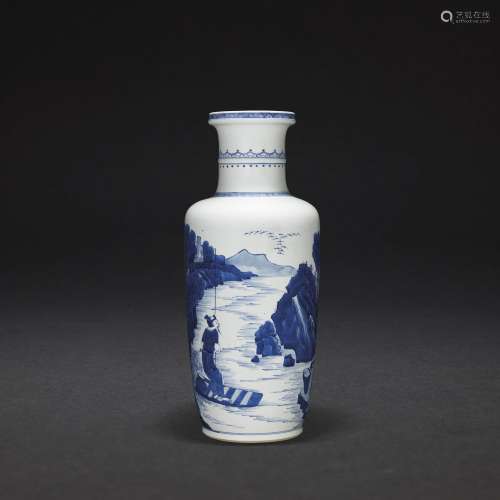 A BLUE AND WHITE 'LANDSCAPE' ROULEAU VASE