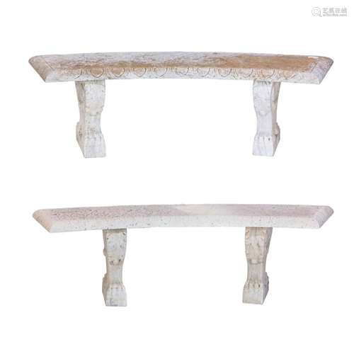 A pair of Italian Renaissance style curved marble garden ben...