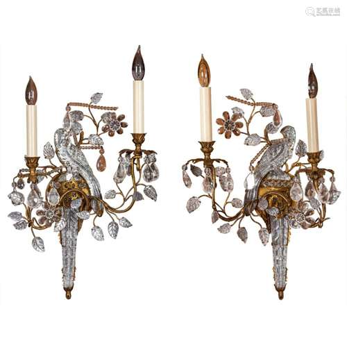 A pair of French Maison Bagues style crystal sconces