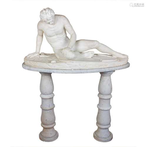 A large Italian marble figure of the Dying Gaul on pedestal ...