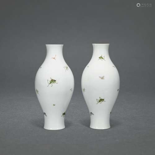 A PAIR OF FAMILLE ROSE ‘INSECT’ VASES, GANLANPING