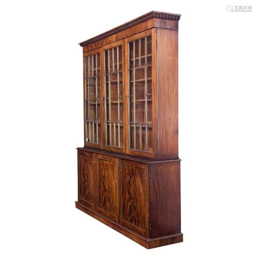 A Georgian mahogany three door breakfront bookcase