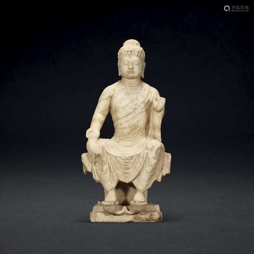 A WHITE MARBLE FIGURE OF A BUDDHA