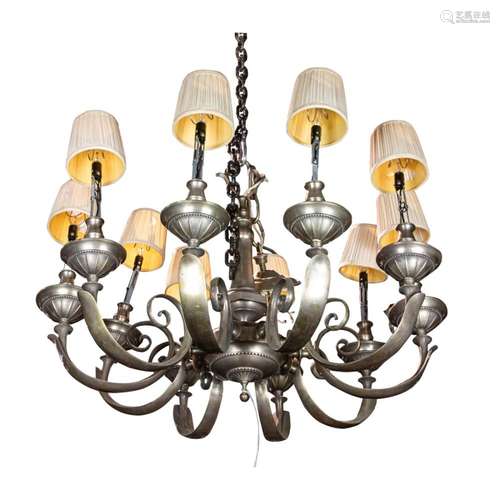 A Continental silvered metal chandelier in the Classical tas...