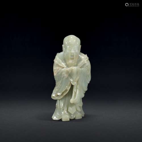 A LARGE PALE CELADON JADE CARVING OF SHOULAO