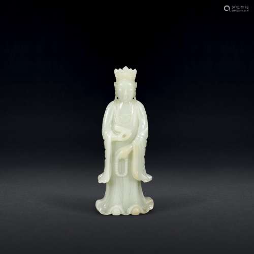 A PALE GREENISH-WHITE JADE CARVING OF A BODHISATTVA