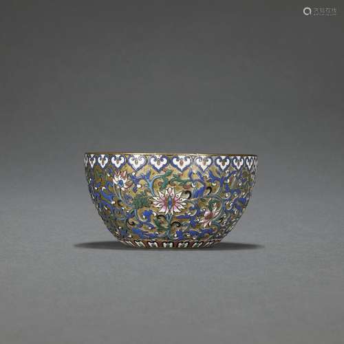 A RARE CLOISONNÉ ENAMEL AND GILT-BRONZE 'LOTUS' BOWL