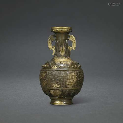 A GILT-SPLASHED BRONZE VASE