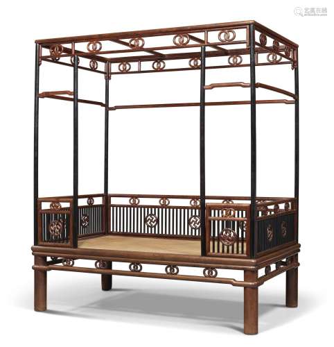 A HUANGHUALI AND WUMU SIX-POSTER CANOPY BED, JIAZICHUANG17TH...