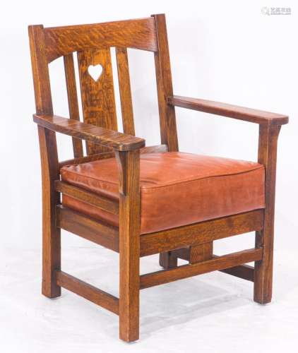 Arts and Crafts quartersawn oak armchair, in the manner of V...