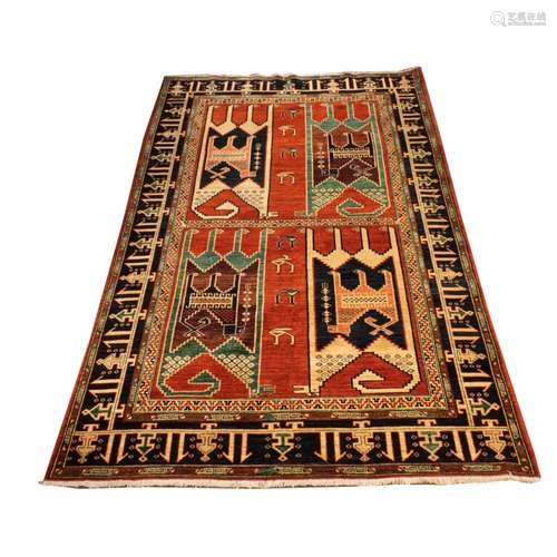 Pakistani carpet with Confronting Animals design