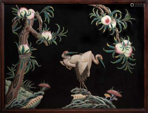 Chinese cloisonne enamel and black lacquer 'nine peach&#...