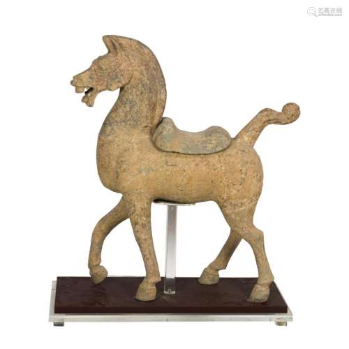 Chinese gray pottery figure of a horse, Han dynasty