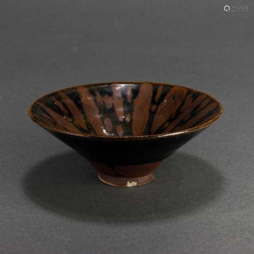 Chinese Jizhou ware 'partridge feather' glazed conic...