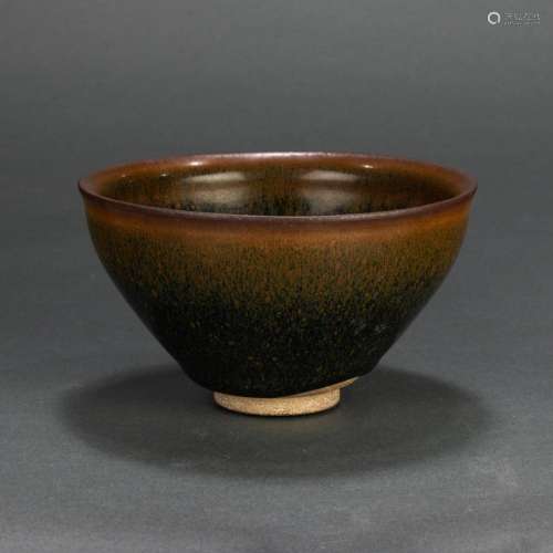 Chinese Jian ware 'hare's fur' glazed conical bo...