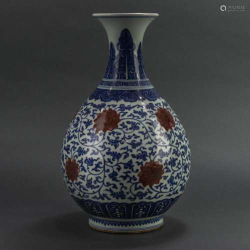 Chinese underglaze blue and copper red Yuhuchun vase