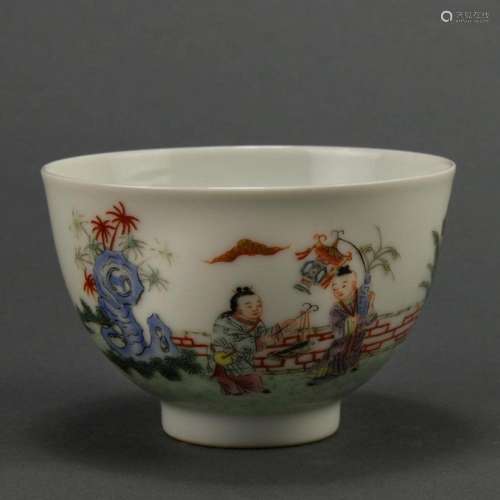 Chinese famille rose enamel 'boys' cup