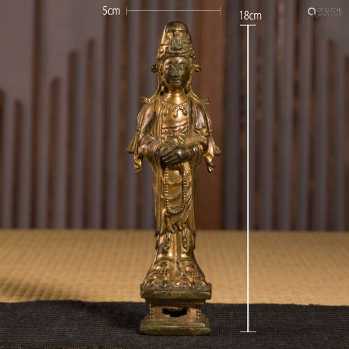 中國遼時期 銅鎏金菩薩立像