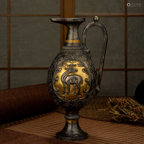 中國唐時期 絲路銀鎏金鹿紋執壺