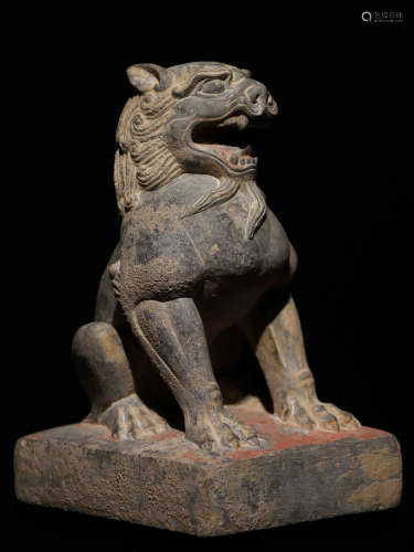 中國唐時期  青石雄獅