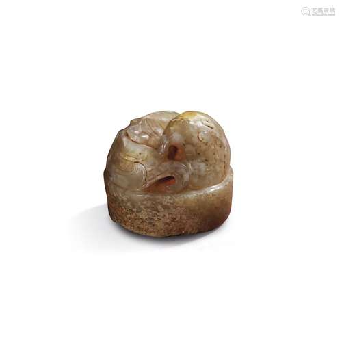 AN EXTREMELY RARE JADE ‘OWL’ CIRCULAR SEALHAN DYNASTY (206 B...