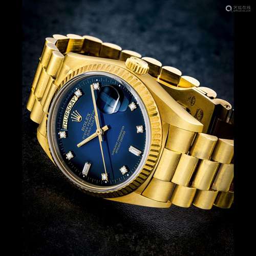 ROLEX. AN 18K GOLD AND DIAMOND-SET AUTOMATIC WRISTWATCH WITH...