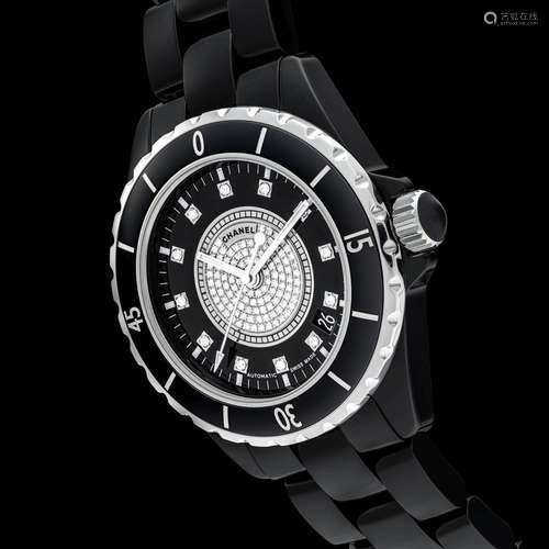 CHANEL. A BLACK CERAMIC AND DIAMOND-SET AUTOMATIC WRISTWATCH...