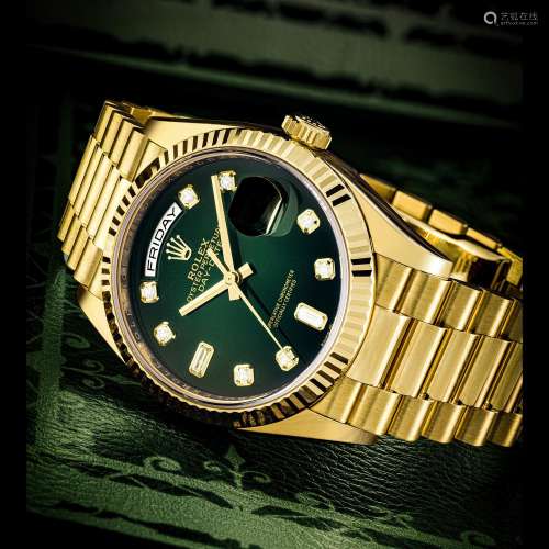 ROLEX. AN 18K GOLD AND DIAMOND-SET AUTOMATIC WRISTWATCH WITH...