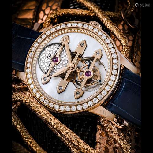 GIRARD PERREGAUX. AN 18K PINK GOLD AND DIAMOND-SET AUTOMATIC...