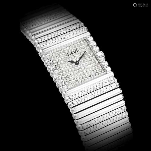 PIAGET. AN 18K WHITE GOLD AND DIAMOND-SET BRACELET WATCHMANU...