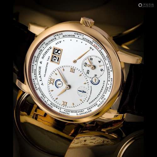 A. LANGE & SÖHNE. AN 18K PINK GOLD WORLD TIME AND DUAL T...