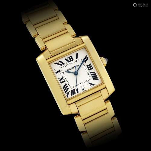 CARTIER. AN 18K GOLD AUTOMATIC WRISTWATCH WITH SWEEP CENTRE ...