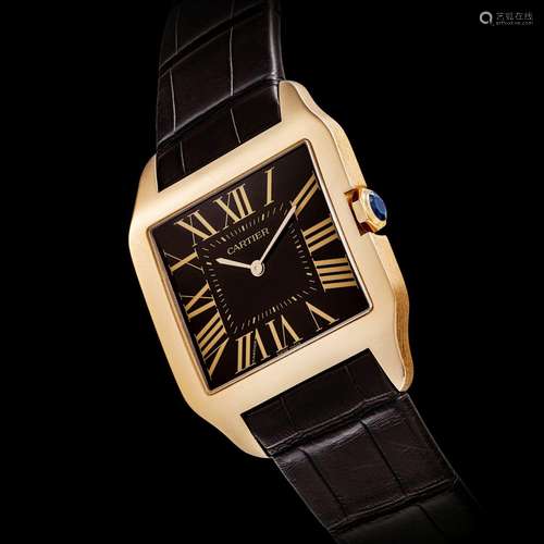 CARTIER. AN 18K PINK GOLD SQUARE WRISWATCHSANTOS DUMONT MODE...