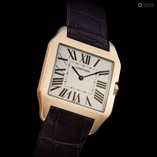 CARTIER. AN 18K PINK GOLD SQUARE WRISTWATCHSANTOS DUMONT MOD...