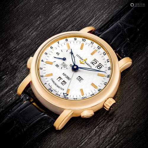 ULYSSE NARDIN. A RARE 18K PINK GOLD LIMITED EDITION AUTOMATI...