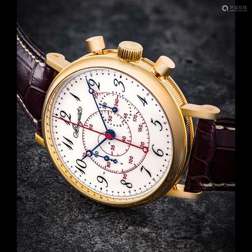 BREGUET. AN 18K PINK GOLD CHRONOGRAPH WRISTWATCH WITH ENAMEL...