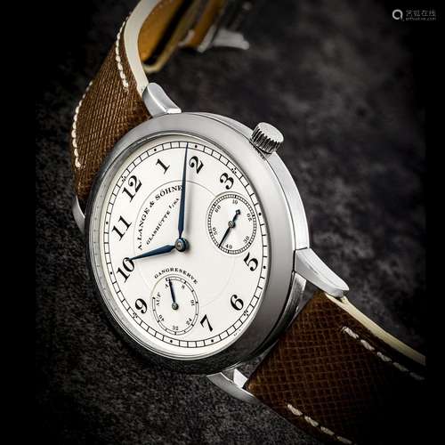 A. LANGE & SÖHNE. A PLATINUM WRISTWATCH WITH POWER RESER...