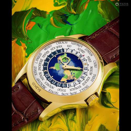 PATEK PHILIPPE. A RARE AND BEAUTIFUL 18K GOLD AUTOMATIC WORL...