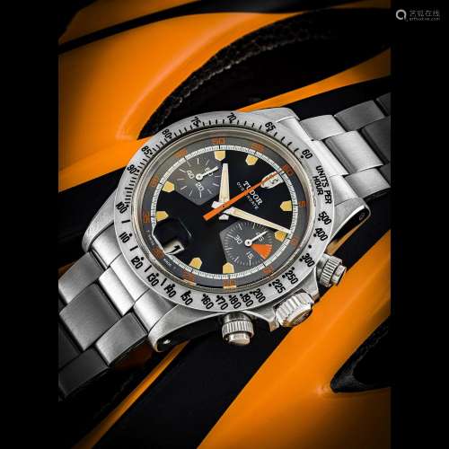 TUDOR. A RARE STAINLESS STEEL CHRONOGRAPH WRISTWATCH WITH DA...