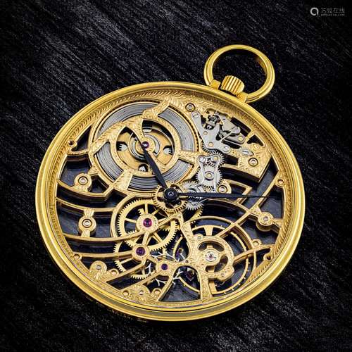 AUDEMARS PIGUET. AN 18K GOLD SKELETONISED POCKET WATCHREF. 3...