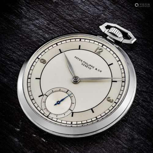 PATEK PHILIPPE. A RARE AND STUNNING STAINLESS STEEL POCKET W...