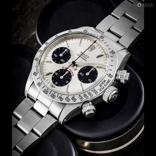 ROLEX. A STAINLESS STEEL CHRONOGRAPH WRISTWATCH WITH BRACELE...