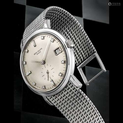 PATEK PHILIPPE. A VERY RARE 18K WHITE GOLD AND DIAMOND-SET A...