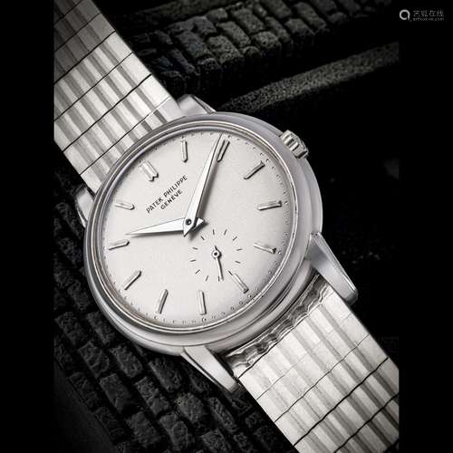 PATEK PHILIPPE. A VERY RARE AND IMPRESSIVE 18K WHITE GOLD AU...