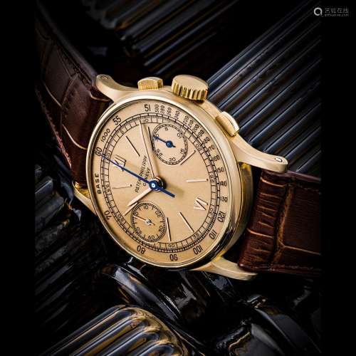 PATEK PHILIPPE. A VERY RARE AND ATTRACTIVE 18K PINK GOLD CHR...