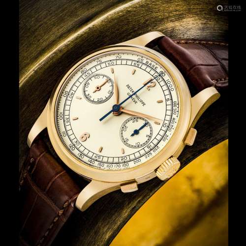 PATEK PHILIPPE. A STUNNING AND VERY RARE 18K PINK GOLD CHRON...